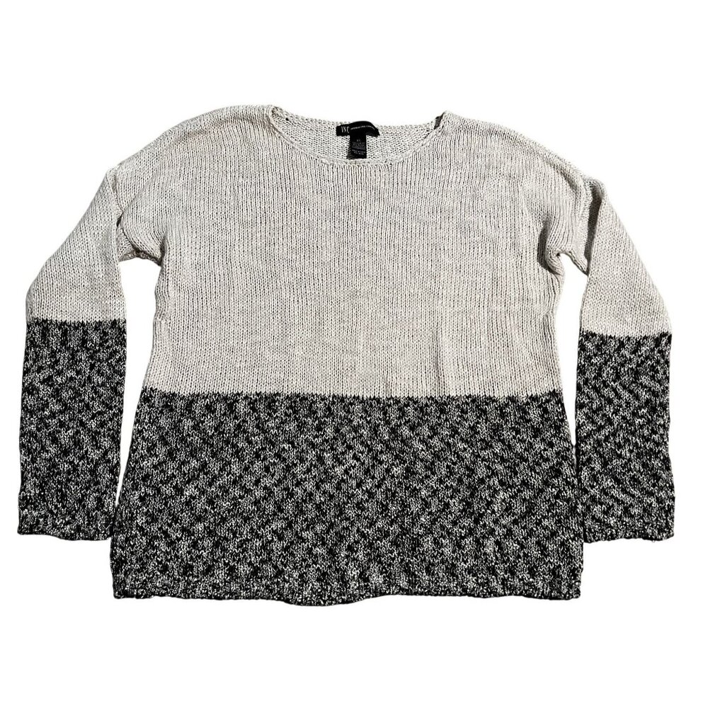 NWT INC Womens XS Two-Tone Long-Sleeve Sweater Silver, white, black NEW